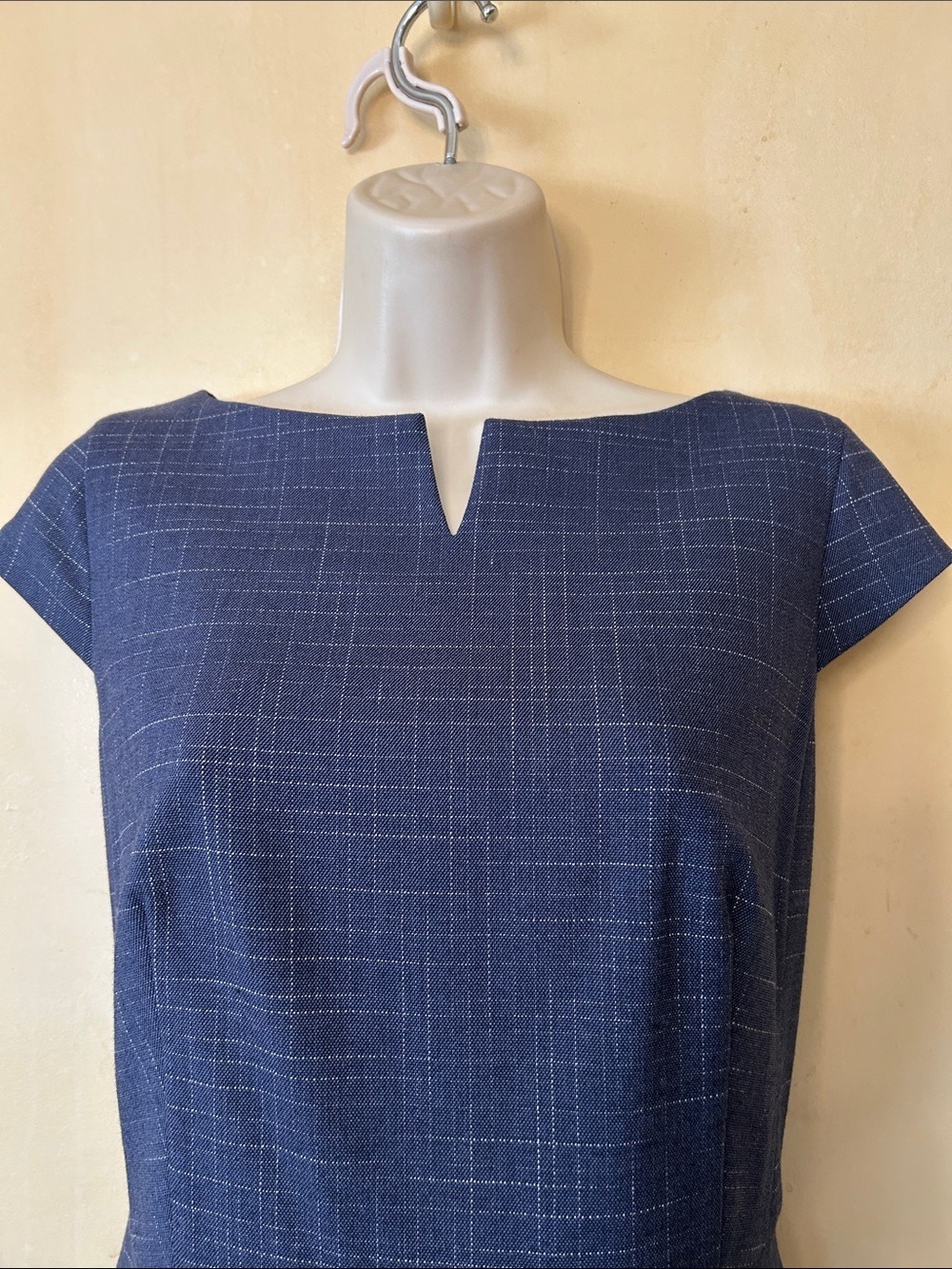 Ann Taylor Steel Blue Subtle Plaid Midi Sheath Dress size 8P NWOT - Picture 3 of 14